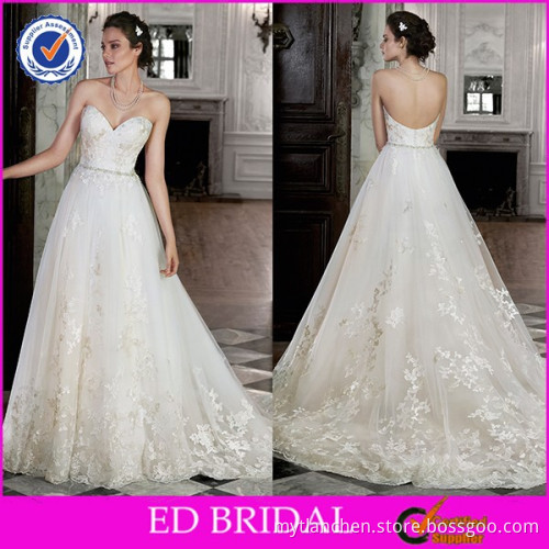 2015 New Arrival Sweetheart Open Back Vintage French Lace Wedding Dresses
